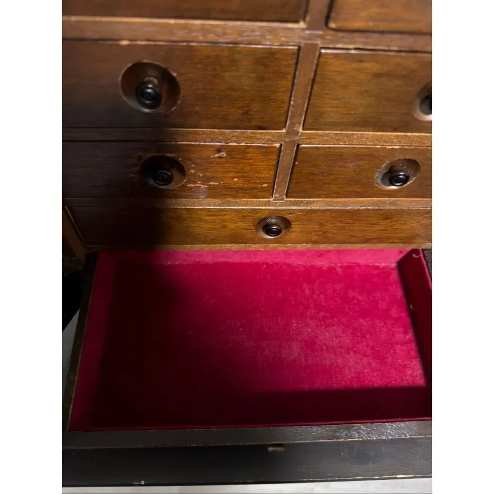 Vintage Antique Japanese Handcrafted Wood Tansu Jewelry  Chest Box 11.75”